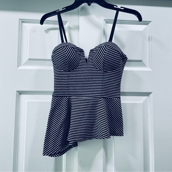 Material Girl Tops - Material Girl Black And White Striped Corset Peplum  Top Size S